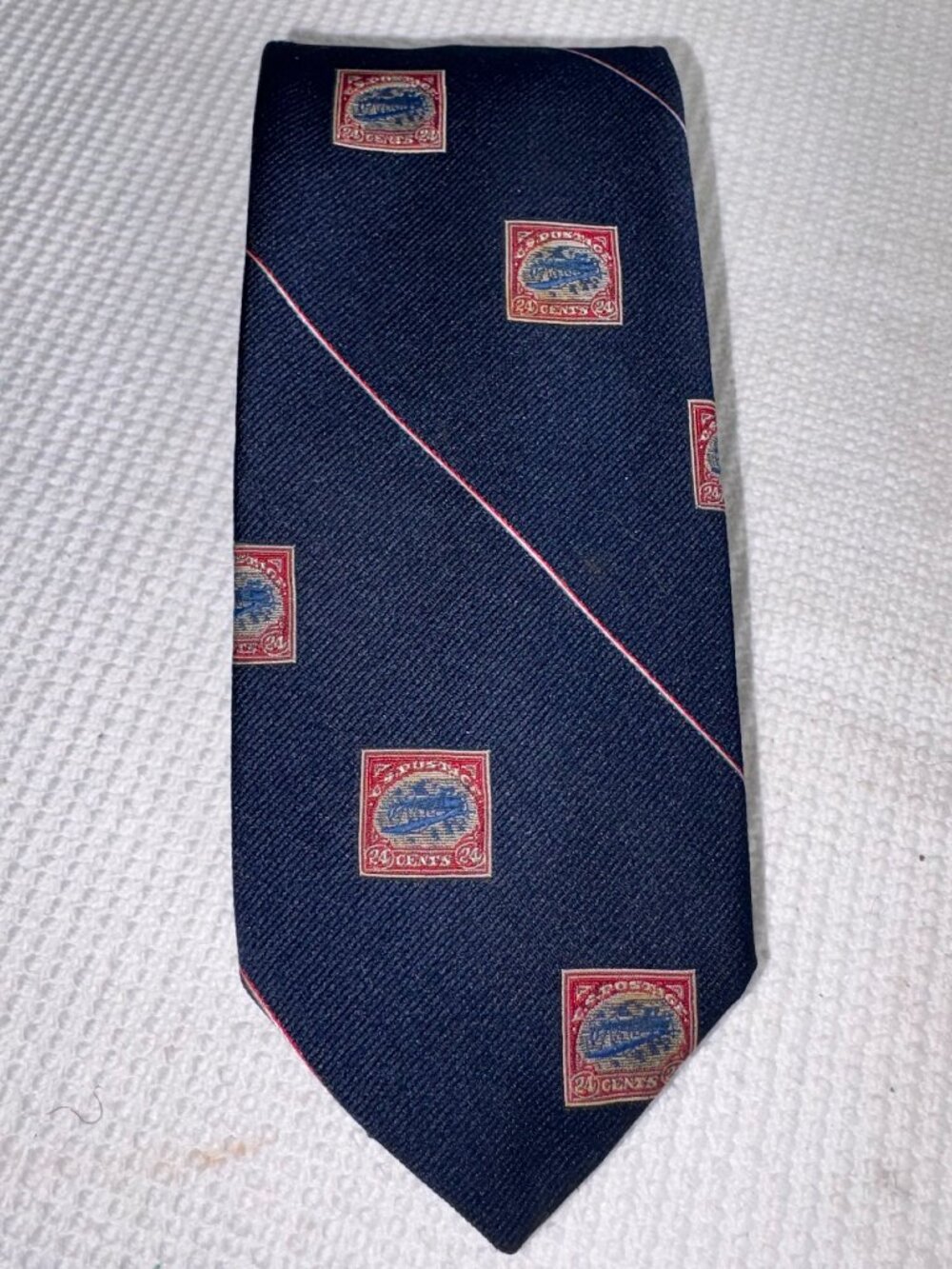 Prince Consort Smithsonian Institute Vintage Mens Necktie Stamp 24 Cents Blue